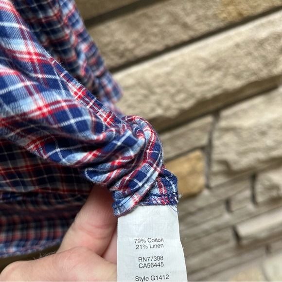 Madewell Blue Red Tie-Sleeve Linen Blend Top in Whitby Plaid Size Small - Picture 6 of 12